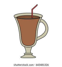 color image cartoon glass cup of cappucino with straw