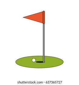 color image cartoon golf flag with hole and ball