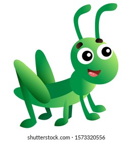 Color image of cartoon grasshopper on white background. Vector illustration for kids.