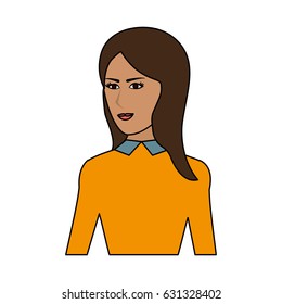 color image cartoon half body woman with long hair and jacket