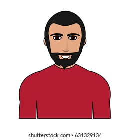color image cartoon half body man with muscular body and beard