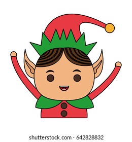 color image cartoon half body christmas elf with hands up