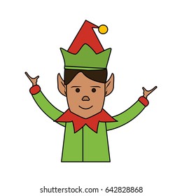 color image cartoon half body christmas elf with hands open
