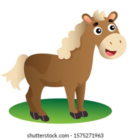 Color image of cartoon horse on white background. Farm animals. Vector illustration for kids.