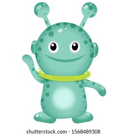 Color image of cartoon little alien on white background. Space. Vector illustration for kids.