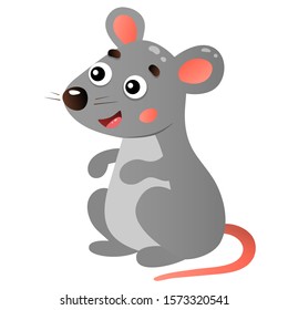 Color image of cartoon mouse on white background. Animals. Vector illustration for kids.