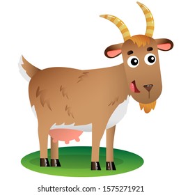 Color image of cartoon nanny goat on white background. Farm animals. Vector illustration for kids.