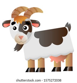 Color image of cartoon nanny goat on white background. Farm animals. Vector illustration for kids.
