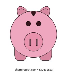 color image cartoon pink piggy bank with dollar coins