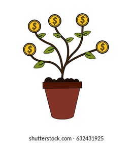 color image cartoon potted plant with coins