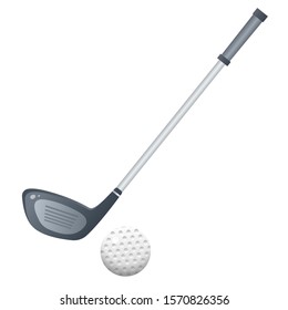 Color image of cartoon putter with golf ball on white background. Sports equipment. Golf. Vector illustration.