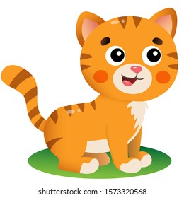 Color image of cartoon red cat on white background. Pets. Vector illustration for kids.