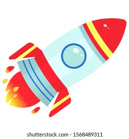 Color image of cartoon rocket on white background. Space. Vector illustration for kids.