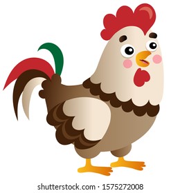 Color image of cartoon rooster on white background. Farm animals. Vector illustration for kids.