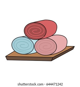 color image cartoon set of rolled up colored towels