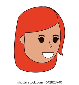 color image cartoon side view face girl with redhair short