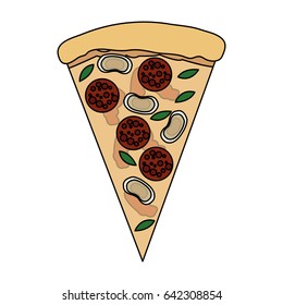 color image cartoon slice pizza with sausage and mushrooms