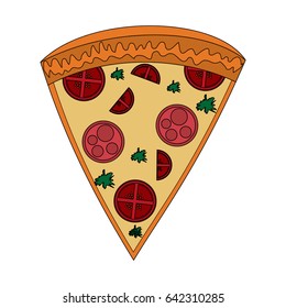 color image cartoon slice pizza of pepperoni