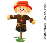Color image of cartoon stuffed or scarecrow on white background. Vegetable garden. Vector illustration for kids.