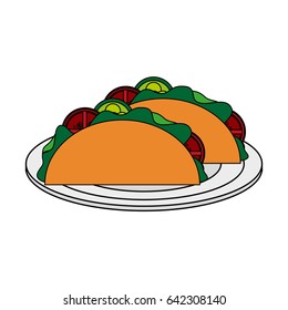 color image cartoon tacos on plate mexican food in white dish