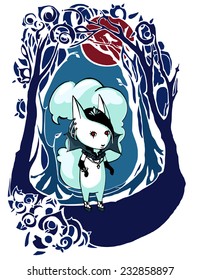 Color image of the character of gothic girl in the image of squirrels/Character Gothic Girl in a Dark Frame