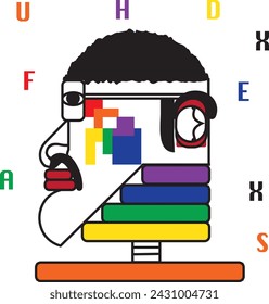 Color image characters on a white background