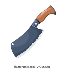 Color image of a cleaver. Metal kitchen knife on a white background. Vector illustration in cartoon style