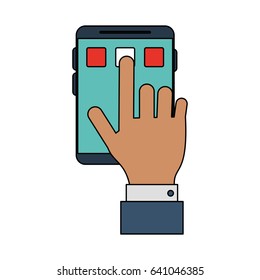 color image closeup hand pressing an app in smartphone device