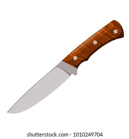 Color image of a combat knife on a white background. Vector illustration of a cutting tool and a blank weapon cartoon style