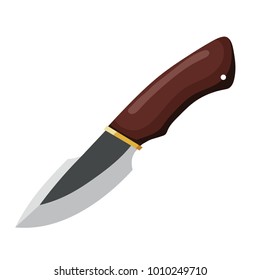 Color image of a combat knife on a white background. Vector illustration of a cutting tool and a blank weapon cartoon style