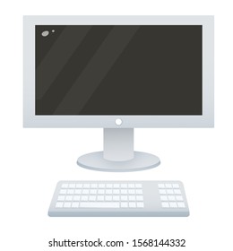 Color image of computer with keyboard on white background. Vector illustration.
