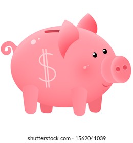 Color image of cute piggy bank or moneybox on white background. Money and finance. Vector illustration.