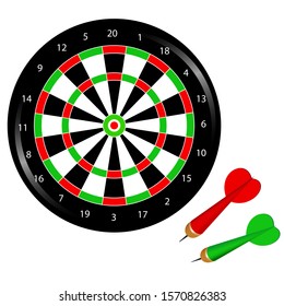 Color image of dartboard with  darts on white background. Sports equipment. Vector illustration.