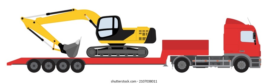 Color image of an excavator on a trawl. Vector illustration.