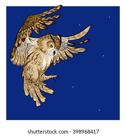 a color image of a flying eagle owl