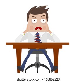 Color image of a frightened businessman. Businessman at his desk, the concept of crisis, bad news. Financial collapse. Stock vector illustration