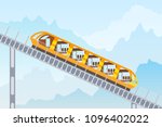 Color image of the funicular railway on a mountain background. Vector illustration of a mountain funicular