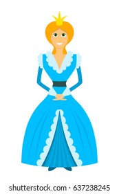 Color image of a funny cardboard flat style of a young princess on a white background. Vector illustration