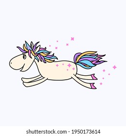 Color image of a funny cartoon  unicorn. Isolated on a white background. Fantastic animal. For textiles, kids party design, kids room, prints, posters, stickers, tattoos, etc. Vector.