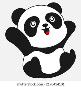 Color image of a funny panda that sits and rejoices