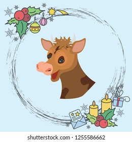 Color image. The head of a cow