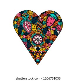 Color image of the heart in the style of dudling. Hand drawing. For cards, invitations, Valentines, print on fabric. Vector illustration