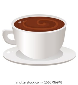 Color image of hot cup of coffee on white background. Food and meals. Vector illustration.