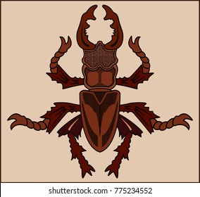 color image of an insect beetle on a beige background

