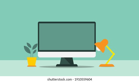 color image of laptop on green background, vector illustration