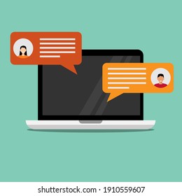 color image of laptop on green background, vector illustration