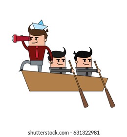 color image leader man and teamwork business in boat