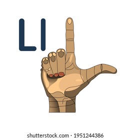 Color image of the letter " L " with the fingers of the hand for American sign language, a talking icon on a white background.