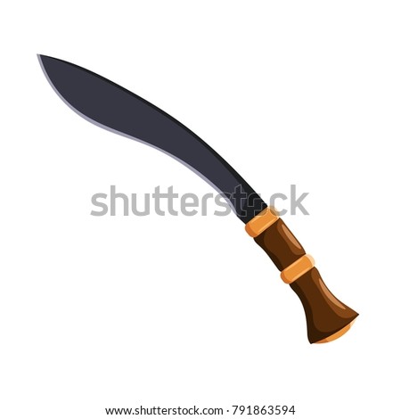Color image of a machete on a white background. Vector illustration of a cartoon style machete