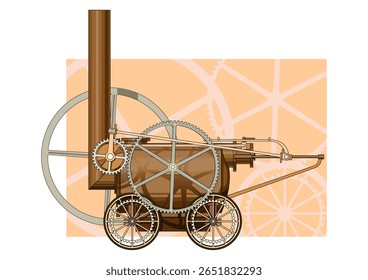 Imagem colorida de uma antiga locomotiva a vapor em formato vetorial